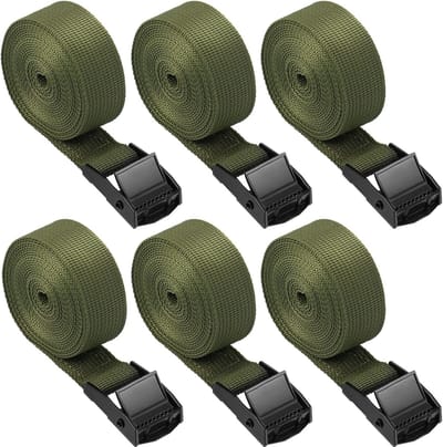 6 Stuks Lashing Straps - Sterke Cam Buckle Bevestigingsriemen voor Motorfietsen, Fietsen en Bagage (250x2.5cm), Groen