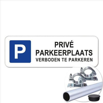 Privé Parkeerplaats 1-A - Weerbestendig Aluminium - 40x15 cm - Bevestiging: Met paal 120 cm + paalbeugels + paaldop