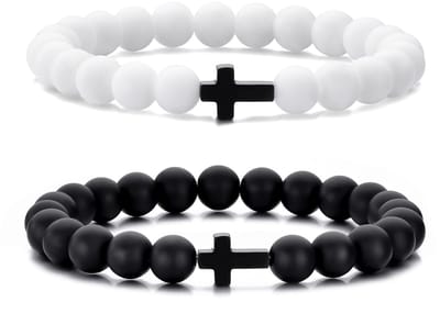 VANDAAG VERZONDEN - Armbanden - Set 2 stuks - Kruis Zwart Wit - Christelijk - Jezus Jesus - Kralen Vriendschap