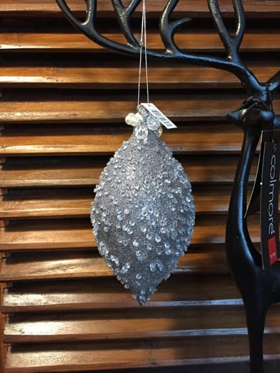 Diga Colmore kerstbal Druppel zilver met kralen en glitters 2 stuks