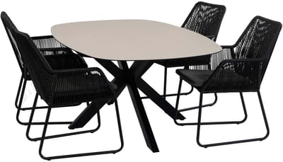 5-delige tuinset | 4 Mona tuinstoelen | Tuintafel Barletta 180x115cm | Black & Black Sandstone