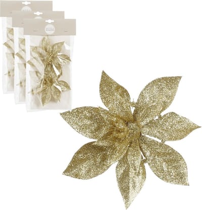 House of Seasons Kerstboom bloemen op clip - 6x st - goud -15 cm - polystyreen