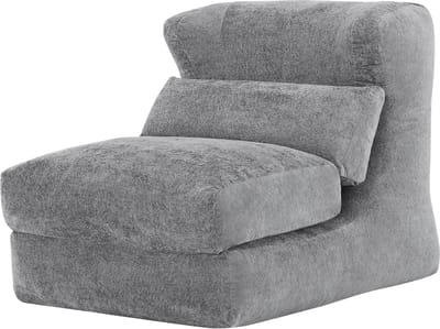 Frameloze Zitzak Bank - Moderne Eenpersoons Fauteuil - Omvormbaar tot Ligstoel - Zachte Teddy Stof - Voor Woonkamer en Slaapkamer - Grijs