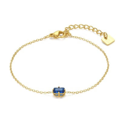 Twice As Nice Armband in goudkleurig edelstaal, 1 rechthoekig blauw zirkonia 16cm+3cm