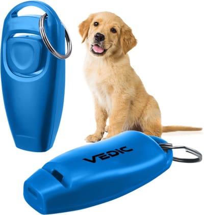 VEDIC®  - Luxe clicker met fluit - Clickertraining - Blauw - Bevestigingsring - Fluit - Hondentraining