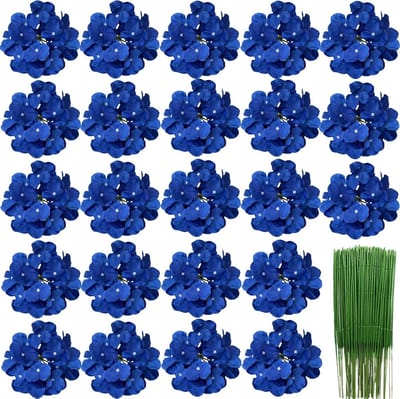 SnelShoppen - 28 Stuks Zijde Hortensia Bloemen Kunstbloemen 7 Inch Hortensia Hoofd met Steel voor Thuis Bruiloft Feest Decoratie (Koninklijk Blauw)