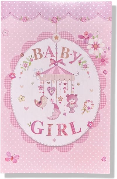 Baby Girl! - Luxe Geboortekaartje Meisje - 12x17cm - Gevouwen wenskaart met envelop