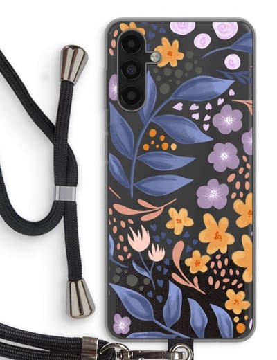Case Company® - Hoesje met koord geschikt voor Samsung Galaxy A13 5G hoesje met Koord - Flowers with blue leaves - Telefoonhoesje met Zwart Koord - Bescherming aan alle Kanten en Over de Schermrand