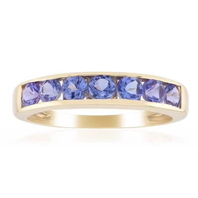 Cavill - 375 Geelgouden Ring - 0,811 Ct Tanzanieten - Rondgeslepen Channel-zetting - Elegante Blauw Paarse Edelsteen Ring Dames