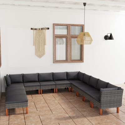 vidaXL - 12-delige - Loungeset - met - kussens - poly - rattan - grijs