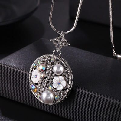 Elegante Bloem Ronde Cirkel Hanger Lange Ketting Voor Vrouwen Nieuwe Trui Ketting Accessoires black