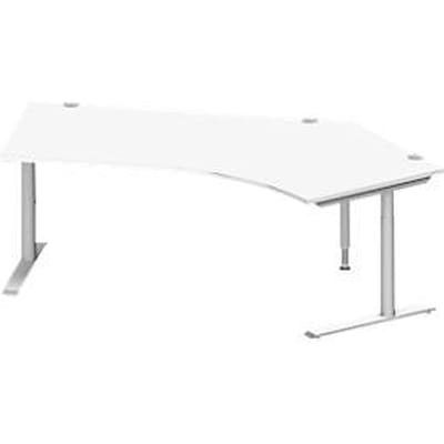 Schäfer Shop Genius hoekbureau MODENA FLEX 135°, aanbouw rechts, C-voet ronde buis, B 2165 mm, wit