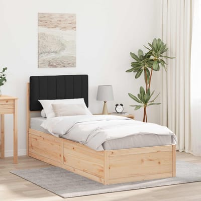 vidaXL - Bedframe - met - Gevoerde - Hoofdbord - Zwart - 75 - x - 190 - cm