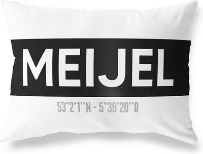 Tuinkussen MEIJEL - LIMBURG met coördinaten - Buitenkussen - Bootkussen - Weerbestendig - Jouw Plaats - Studio216 - Modern - Zwart-Wit - 50x30cm