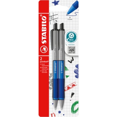 STABILO pointball - Balpen - Colorful - Navulbaar - Blauw - 2 Stuks