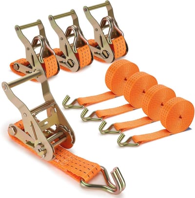 Spanbanden met ratel - 4 stuks, 6 m x 3,8 cm, tot 3000 kg belastbaar, robuuste sjorbanden