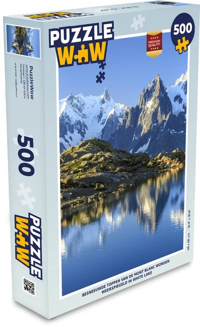 Puzzel Besneeuwde toppen van de Mont Blanc worden weerspiegeld in White Lake - Legpuzzel - Puzzel 500 stukjes