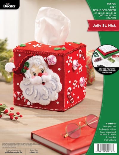 Felt Tissue Box Cover - Kerst Versiering - Handgemaakt Knutselen - Compleet Knutselpakket - 31.75 x 23.11 cm - Vrolijke Kerstman
