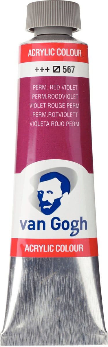 Van Gogh Acrylverf Rood - Acrylpaint - 567 Permanent Roodviolet - Acrylic Verf Paint - Acrylaatverf - Rode Hobbyverf - Watergedragen Verf - Sneldrogende Pigmentrijke Verf - 40ml