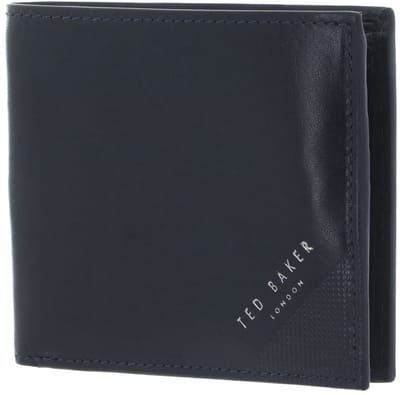 Ted Baker Leren portemonnee Prugs Embossed Corner Leather Bifold Coin Wallet Navy donkerblauw