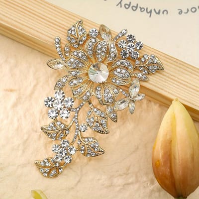 Prachtige Volledige Cyrstal Luxe Bloem Badges Broche Voor Vrouwen Meisjes Zware Industrie Pak Feest Speld Dame Banket Sieraden Accessoire gray