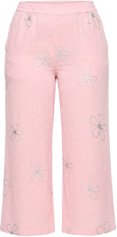 MIAMODA - Dames - Culotte wijde rechte pijp mousseline zilverkleurige bloemen - Oudroze - Maat 42