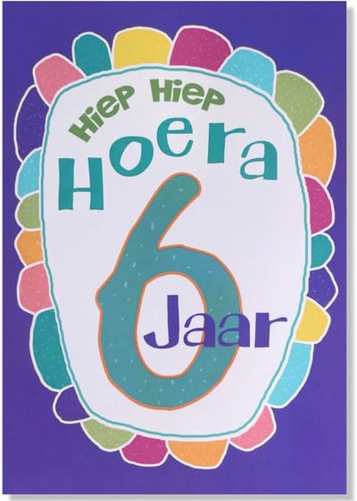 Hoera 6 Jaar! Luxe verjaardagskaart - 12x17cm - Gevouwen Wenskaart inclusief envelop - Leeftijdkaart