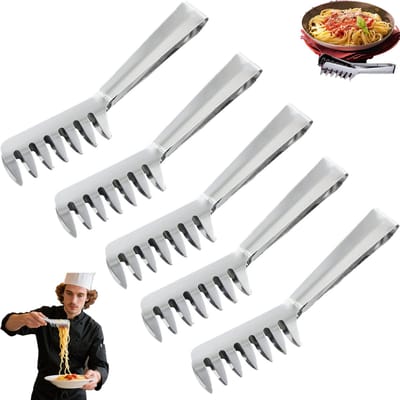 5 stuks - Pastalepel en Pastatang - Pastaklem voor restaurantbuffet - Zilver - Pastaklem voor in de keuken - Roestvrijstalen pastaklem - Geschikt voor het vasthouden van pasta, kip, salade, enz.