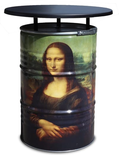 Barrelkings - Statafel Mona Lisa/Da Vinci Design - Metaal Olievat - Ø80x105 cm - 200L - Zwart Rond Tafelblad - Decoratief