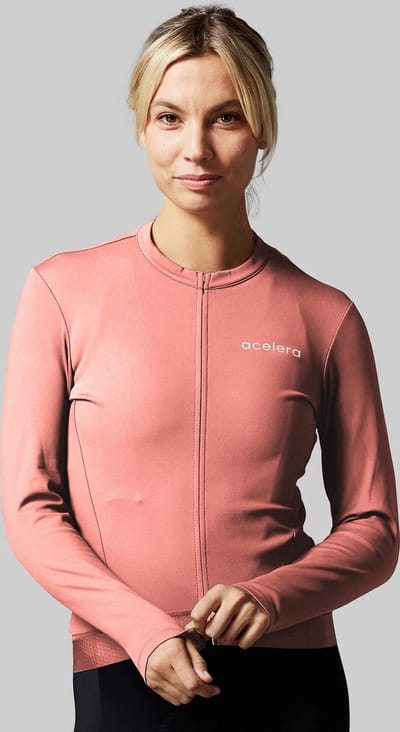 Acelera Fleece Fietsshirt Wielerjack Lange Mouwen Roze - Thermo - Fietsjack - Wielrenjack - Fietsjas - Dames - Fietsshirt Lange Mouwen- Maat XS