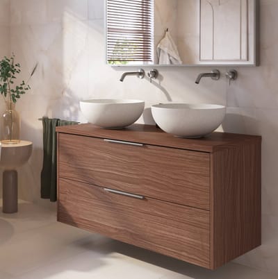 Saqu Lima badmeubel incl. afdekblad 120x51x62cm noten urban – rvs greep