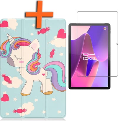 Hoesje - Geschikt voor Lenovo Tab P11 Pro - Met Screenprotector - Trifold Bookcase - Hard Cover Case - Met Uitsparing Geschikt voor Lenovo Pen - Hardcover Book - Tablet Hoes - Eenhoorn