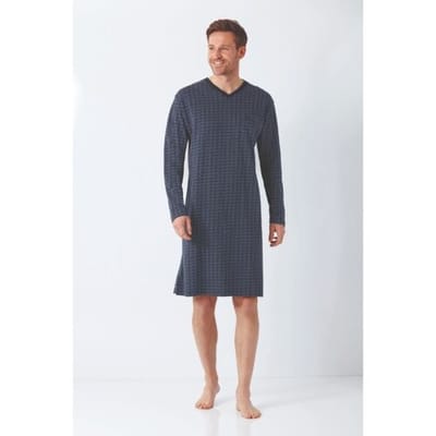 Premium katoen heren nachthemd marine blauw Hajo - Blauw - Maat - 50
