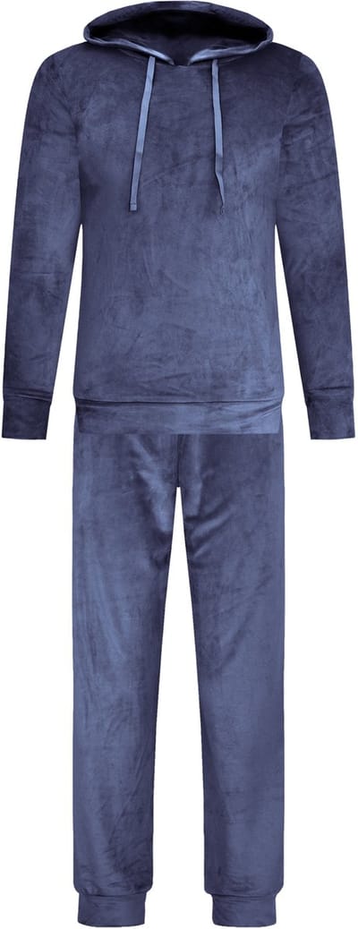 Dames Velours Fluweel Huispak Met Capuchon - Loungeset - Joggingpak - Trainingspak - Loungewear Dames - Navy Blauw - Maat M - 2602