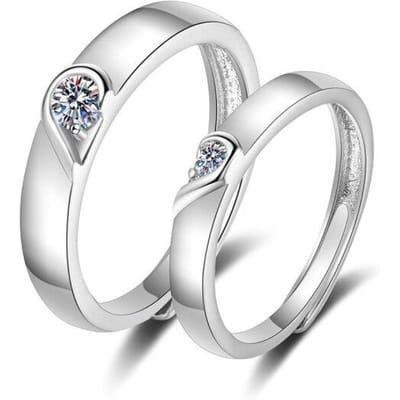 Nieuwe S925 Sterling Zilveren Koppelsring Ruitvorm Micro-zet Edelsteen Sieraden Verstelbare Paar Liefdesringen Festival Verjaardagscadeau white