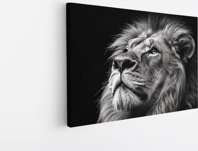 Saammp Canvas Schilderij - Leeuwen portret - Zwart-Wit - Afrika - Dieren - Kunst - 45x30 - Foto op canvas - Wanddecoratie - Muurdecoratie Woonkamer - Slaapkamer decoratie - Canvas Print