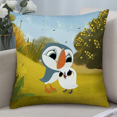 Puffin Rock P-Kleuterschool Kussensloop 3D Print Polyestervezel 45*45 Cm Home Sofa Sierkussenhoes Decoratie Festival Cadeau Peach skin 18*18(CM)-1Pcs yellow