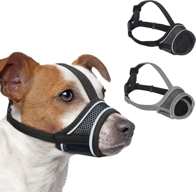Ademende Hondenmuilkorf, 2 Stuks, Verstelbare Veiligheid voor Bijten, Blaffen en Kauwen, Geschikt voor Grote Honden (L, Zwart/Zilver)