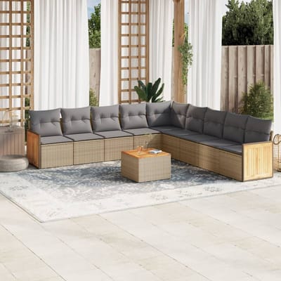 vidaXL - 10-delige - Loungeset - met - kussens - poly - rattan - beige