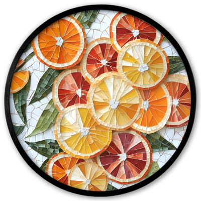 Poster in lijst Rond - Fotolijst 40x40 cm - Posters - Schijfjes - Fruit - Oranje - Mozaïek - Ronde posterlijst zwart - Decoratie - Wanddecoratie woonkamer - Muurdecoratie slaapkamer
