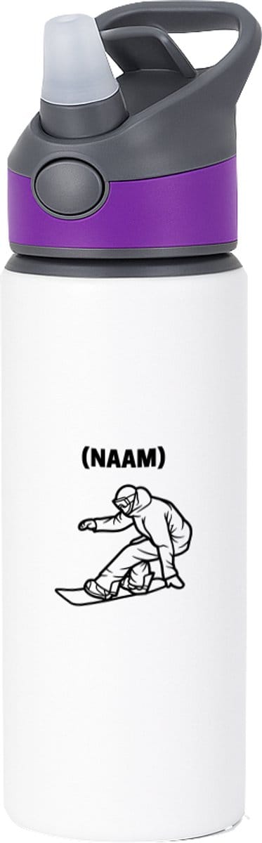 Hacebo® - Snowboard met eigen naam waterfles met rietje paars - Snowboarden - Snowboarders - Wintersport - water fles - 650ML