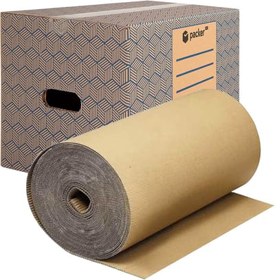 Verhuisdozen Set van 10 Stuks (50x30x30cm) + Gratis Rol Stevig Golfkarton (90cm x 25m) - Robuuste Verhuisboxen met Handvatten