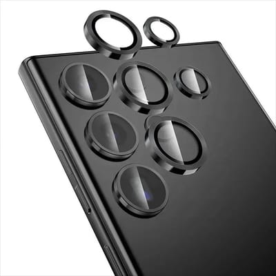 Screenz® - Camera lens protector geschikt voor Samsung Galaxy S23 Ultra - Screenprotector - Beschermglas - Glasplaatje geschikt voor S23 Ultra - Zwart/Grijs - Set van 5
