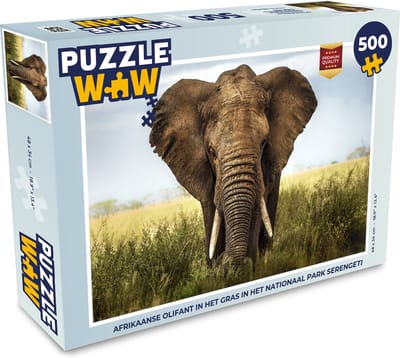 Puzzel Afrikaanse olifant in het gras in het Nationaal park Serengeti - Legpuzzel - Puzzel 500 stukjes