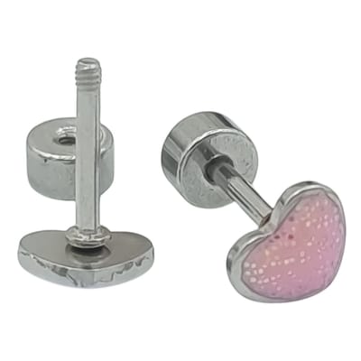 Oorknopjes Dames / Kinderoorbellen - Kleine Roze Hartjes Oorbellen Met Glitter - Ø 5 mm
