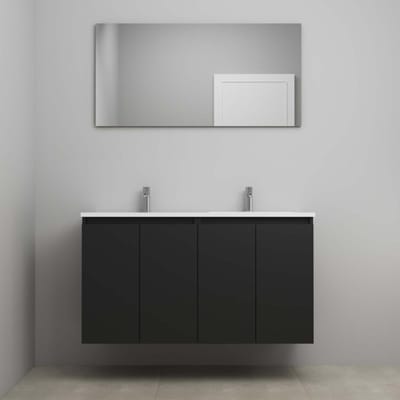 On-Line Badkamermeubelset - 120 cm - Voorgemonteerd - Greeploos 4 Deuren - Acryl Wastafel - 2 Kraangaten - Spiegel - Mat Zwart