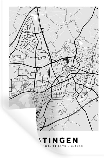 Muurstickers - Sticker Folie - Ratingen - Kaart - Stadskaart - Duitsland - Plattegrond - 20x30 cm - Plakfolie - Muurstickers Kinderkamer - Zelfklevend Behang - Zelfklevend behangpapier - Stickerfolie