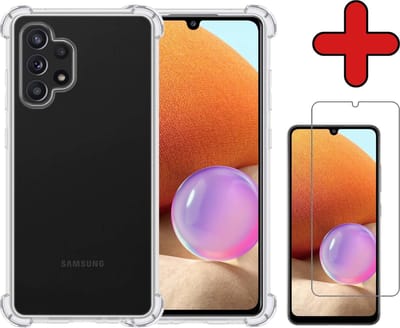 Hoesje - Met Screenprotector - Geschikt voor Samsung Galaxy A32 4G - Sterk & Shockproof - Back Cover - Siliconen Case - Telefoon Hoes - Shock Proof - Telefoonhoes - Transparant