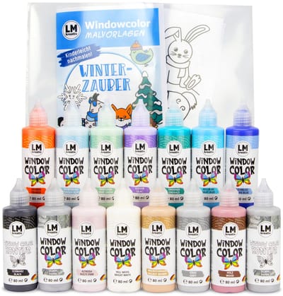 LM-Kreativ Raamverf set - Met Contourkleur - Glasverf voor knutselen - Verschillende Kleuren - 15 x 80 ml