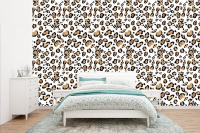 Behang - Fotobehang Panterprint - Bruin - Patronen - Breedte 385 cm x hoogte 240 cm